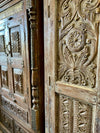 Antique Armoire Sand Wash Brass Accent Floral Carved Wardrobe Cabinet 72