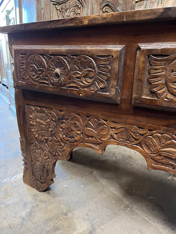 Dark Wood Carved Console Table Entryway Table & TV Stand with Drawer