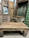 Vintage Coffee Table Hand Carved Whitewash Old Door Accent Table