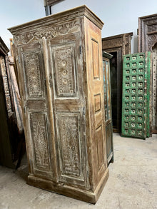  Antique Armoire Wardrobe Cabinet Floral Carved Natural Woods, 80