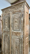 Antique Armoire Wardrobe Cabinet Floral Carved Natural Woods, 80