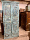 Antique Armoire Blue Carved Coastal Farmhouse Wardrobe Cabinet 81