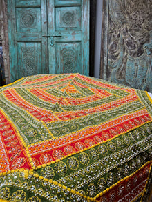  Earthy Tapestry Green Red Embroidered Bed Throw, Headboard Indian Tapestry