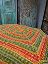 Earthy Tapestry Green Red Embroidered Bed Throw, Headboard Indian Tapestry