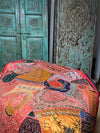 Pink Blue Embroidered Bed Throw, Wall Decor Headboard Indian Tapestry