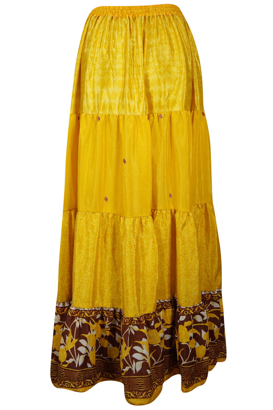 Womens butterscotch Yellow Beach Maxi Skirt Patchwork Boho Skirts S/M