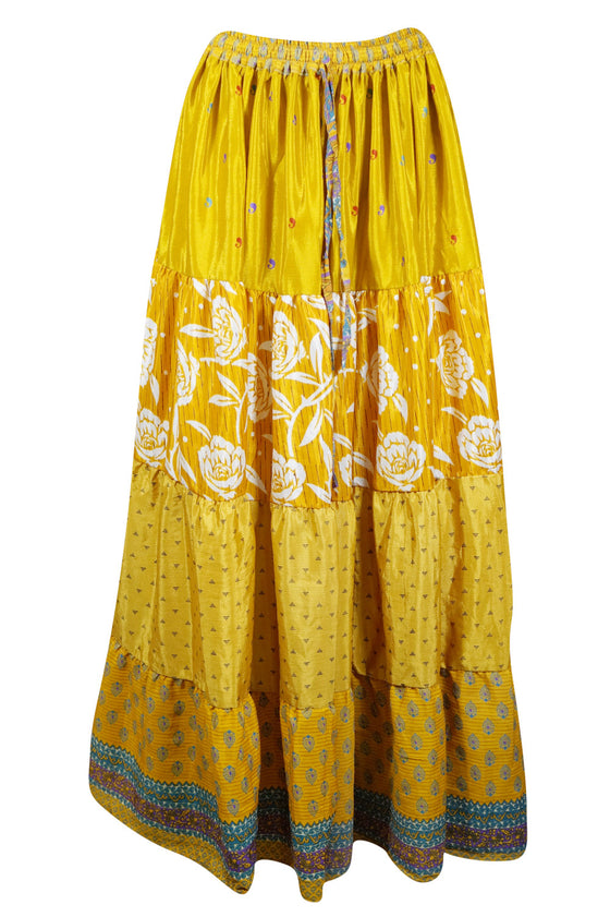 Womens Corn Yellow Beach Maxi Skirt Patchwork Boho Stylish Skirts S/M