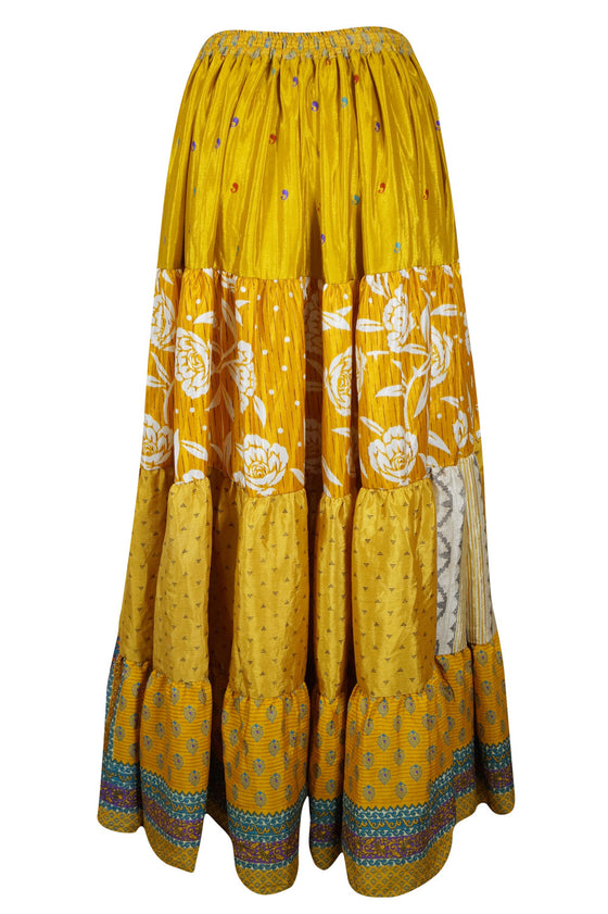 Womens Corn Yellow Beach Maxi Skirt Patchwork Boho Stylish Skirts S/M