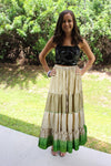 Womens Beige Green Beach Maxi Skirt Patchwork Boho Skirts S/M