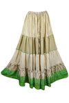 Womens Beige Green Beach Maxi Skirt Patchwork Boho Skirts S/M