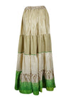 Womens Beige Green Beach Maxi Skirt Patchwork Boho Skirts S/M