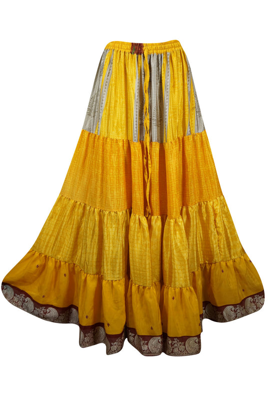 Womens butterscotch Yellow Beach Maxi Skirt Patchwork Boho Skirts S/M