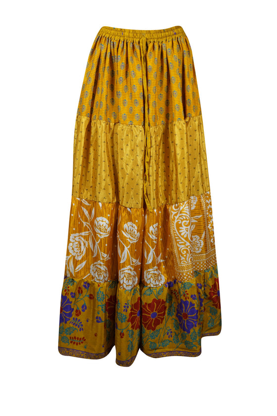 Womens Boho Skirt Honey Yellow Beach Maxi Skirt Patchwork Boho Skirts S/M