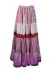 Women's Skirt Dusty Pink Floral Beach Maxi Skirt Patchwork Boho Skirts S/M