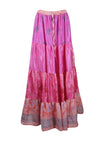 Womens Hot Pink Floral Beach Long Skirt Patchwork Boho Skirts S/M