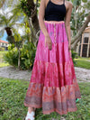 Womens Hot Pink Floral Beach Long Skirt Patchwork Boho Skirts S/M