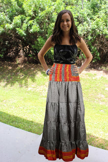  Womens Black, Red Stylish Beach Maxi Skirt Patchwork Boho Skirts S/M