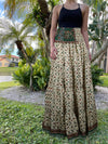 Womens Beige, Green Leaf printed Long Skirt Patchwork Boho Skirts S/M