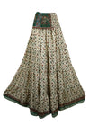 Women's Skirt Beige Green Leaf printed Long Skirt Patchwork Boho Skirts S/M