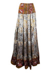 Womens White, Brown  printed Long Skirt Patchwork Boho Skirts S/M