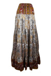 Womens White, Brown  printed Long Skirt Patchwork Boho Skirts S/M