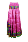 Womens Barbie Pink Floral Beach Maxi Skirt Patchwork Boho Skirts S/M