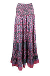 Womens Pink Gray Floral Beach Maxi Skirt Patchwork Boho Skirt Dress S/M