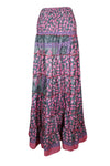 Womens Pink Gray Floral Beach Maxi Skirt Patchwork Boho Skirt Dress S/M