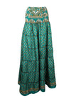 Womens Hunter Green Floral Beach Maxi Skirt Patchwork Boho Skirt Dress S/M