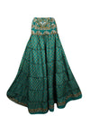 Womens Hunter Green Floral Beach Maxi Skirt Patchwork Boho Skirt Dress S/M