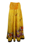 Womens Tuscany Yellow Floral Beach Maxi Skirt Patchwork Boho Skirt Dress S/M