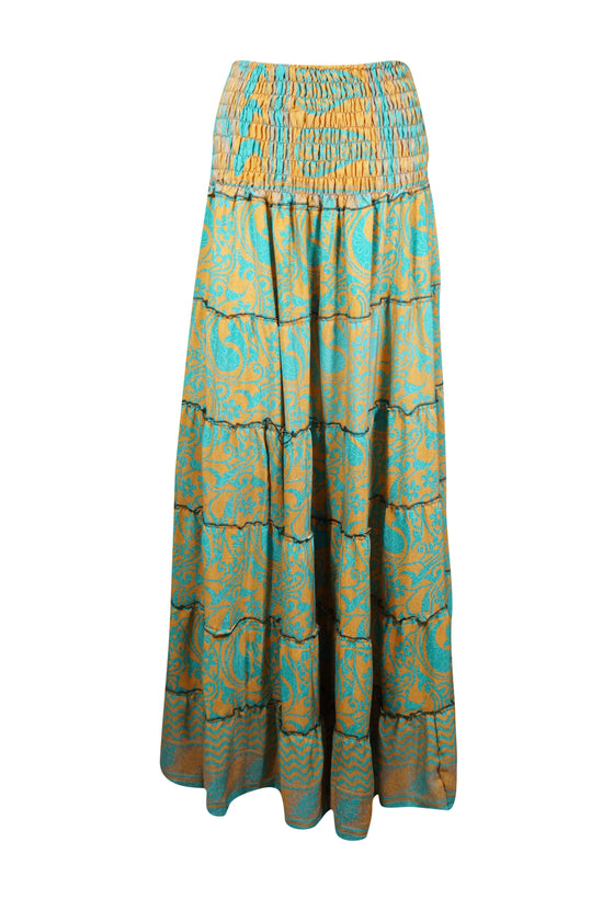 Summer Green Floral Beach Maxi Skirt Stylish Boho Skirt Dress S/M