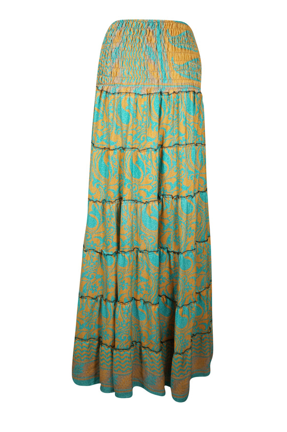 Summer Green Floral Beach Maxi Skirt Stylish Boho Skirt Dress S/M