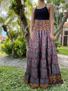 Summer Blue, Red Floral Beach Maxi Skirt Patchwork Boho Skirt Dress S/M