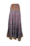 Summer Blue, Red Floral Beach Maxi Skirt Patchwork Boho Skirt Dress S/M