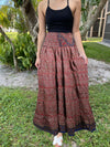 Summer Red Floral Beach Maxi Skirt Patchwork Boho Skirt Dress S/M