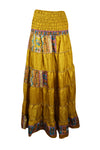 Womens Harvest Gold Floral Beach Maxi Skirt Patchwork Boho Skirt Dress S/M