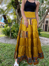 Womens Harvest Gold Floral Beach Maxi Skirt Patchwork Boho Skirt Dress S/M