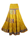 Womens Harvest Gold Floral Beach Maxi Skirt Patchwork Boho Skirt Dress S/M