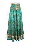 Womens Pine Green Floral  Beach Maxi Skirt Patchwork Boho Skirt Dress S/M