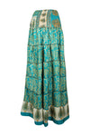 Womens Pine Green Floral  Beach Maxi Skirt Patchwork Boho Skirt Dress S/M