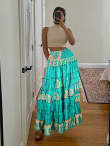  Bohemian Teal, Blue Summer Maxi Skirt Stylish Boho Skirt Dress S/M