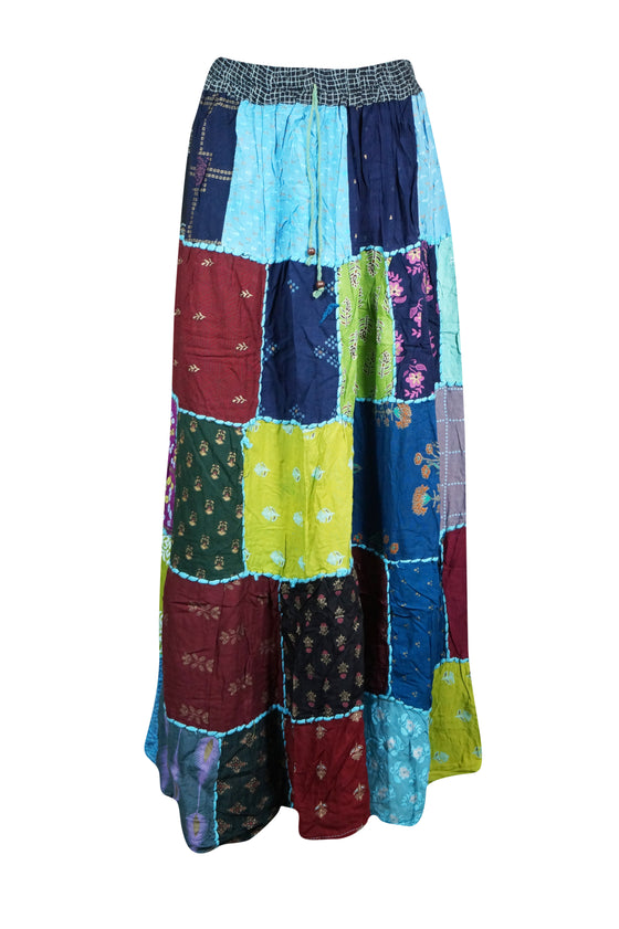 Vibrant Patchwork Boho Maxi Skirt – Handmade, Colorful, and Free-Spirited S/M/L