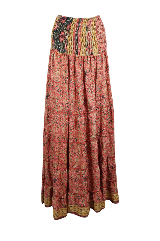 Bohemian Orange Floral Summer Beach Maxi Skirt Stylish Boho Skirt Dress S/M