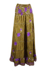 Bohemian Olive Green Floral Summer Beach Maxi Skirt Stylish Boho Skirt Dress S/M