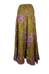 Bohemian Olive Green Floral Summer Beach Maxi Skirt Stylish Boho Skirt Dress S/M