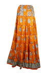 Bohemian Orange Floral Summer Beach Maxi Skirt Stylish Boho Skirt Dress S/M