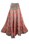 Summer Coral Pink Floral Beach Maxi Skirt Patchwork Boho Skirt Dress S/M