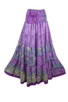 Summer Purple Floral Beach Maxi Skirt Patchwork Boho Skirt Dress S/M