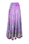 Summer Purple Floral Beach Maxi Skirt Patchwork Boho Skirt Dress S/M